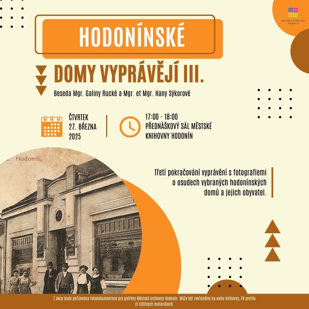 Třetí pokračování vyprávění s fotografiemi o osudech vybraných hodonínských domů a jejich obyvatel s Mgr. Galinou Ruckou a Mgr. et Mgr. Hanou Sýkorovou.